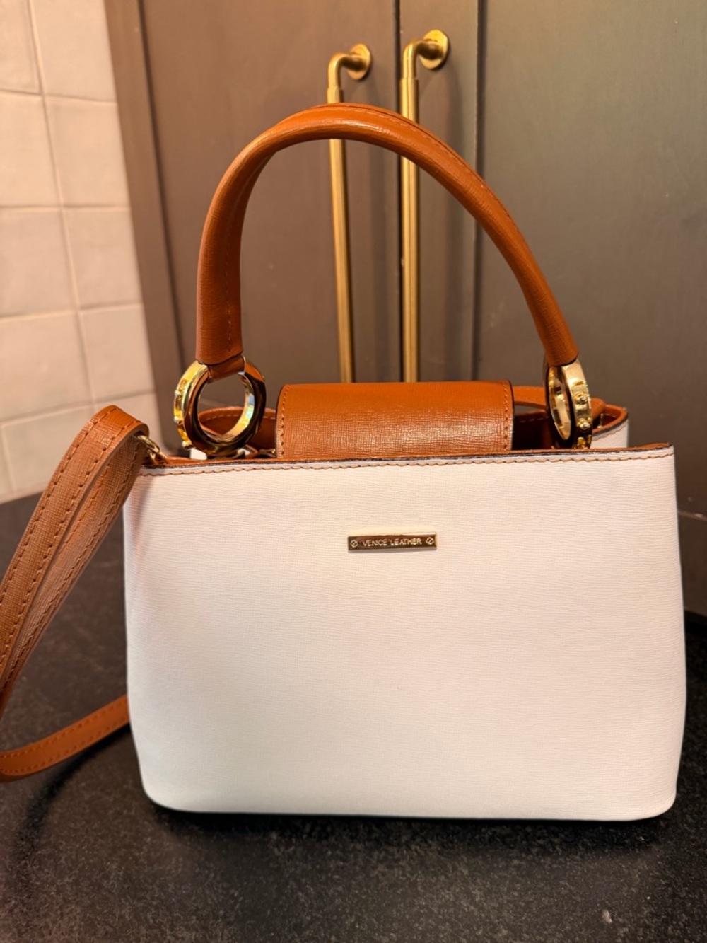 White & Tan Crossbody Satchel